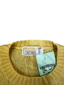 Pale yellow/cable-knit Crewneck sweater