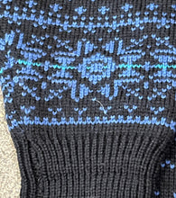 Load image into Gallery viewer, Vintage Stowe Woolens Handcrafted Black &amp; Blue Pattern Sweater