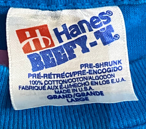 Vintage Hawaii Embroidered Flowers Blue T-Shirt