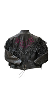 Vintage Western Floral Leather Fringe Jacket