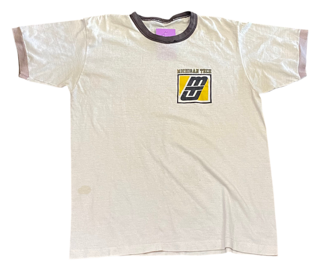 Vintage Michigan Tech University Beige Ringer Tee