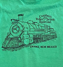 Load image into Gallery viewer, 85’ Chama, New Mexico “Cumbres &amp; Toltec Scenic Railroad” Green T-Shirt