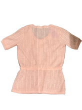 Load image into Gallery viewer, Vintage Women’s Pink Crochet Top with Cinch Waist and Floral Design