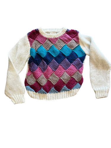 Colorful Lattice Knit Vintage Sweater
