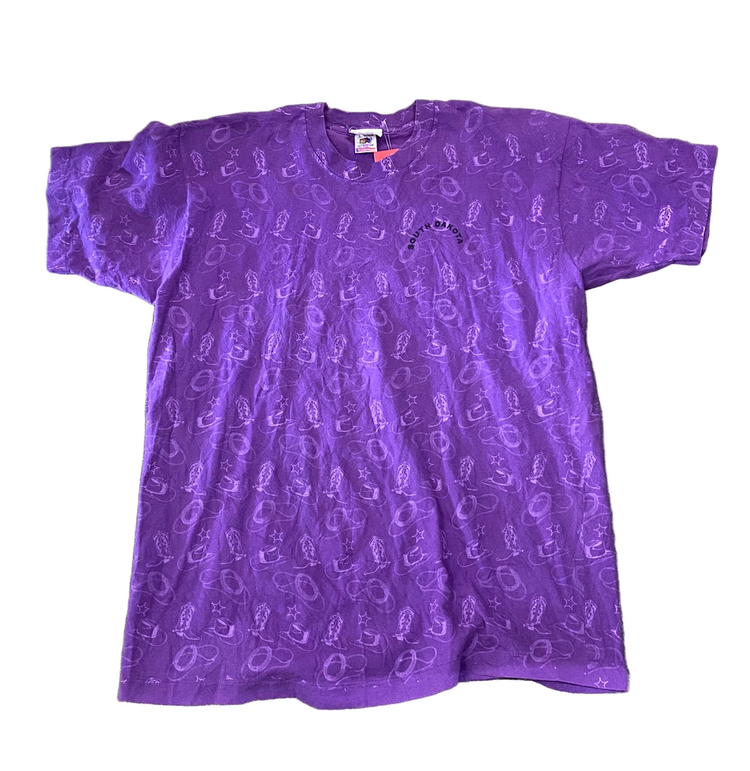 Vintage South Dakota Boot, Hat, & Lasso Print Purple T-Shirt