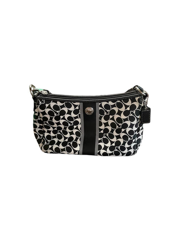 Black and White Coach Purse with Silver Adornments