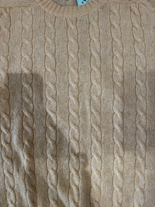 Pale yellow/cable-knit Crewneck sweater