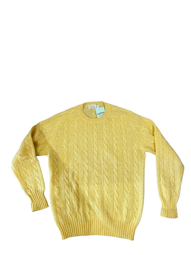 Pale yellow/cable-knit Crewneck sweater