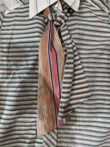 Multi-colored striped button up w/bow tie collar