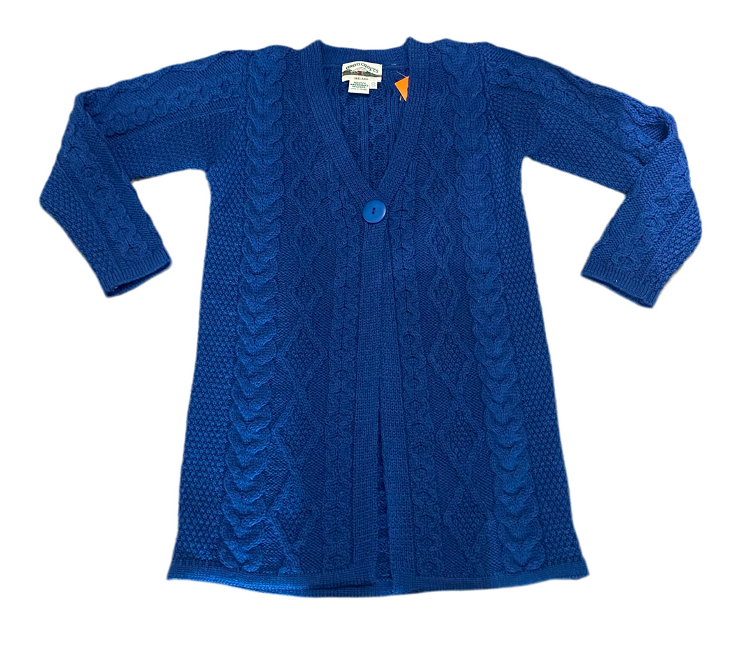 Aran Crafts 100% Merino Wool Blue Cardigan