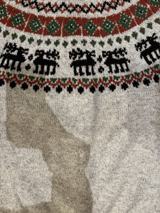 Fair isle-patterned cardigan/feat a motif deer or reindeer