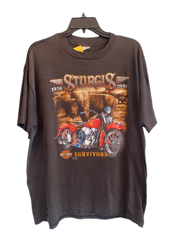 1991 3D Emblem Sturgis Survivors Harley Davidson Shirt