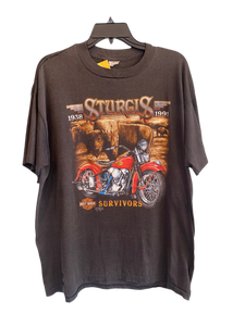 1991 3D Emblem Sturgis Survivors Harley Davidson Shirt