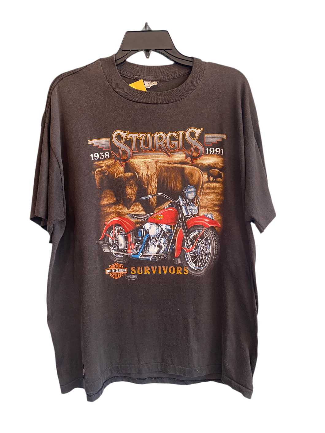 1991 3D Emblem Sturgis Survivors Harley Davidson Shirt