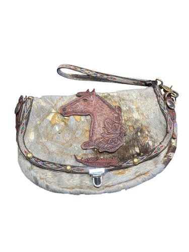 Western Hide Embellished Purse With Leather Detailing