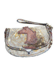 Western Hide Embellished Purse With Leather Detailing