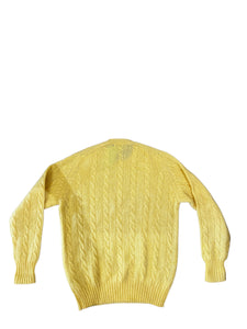 Pale yellow/cable-knit Crewneck sweater