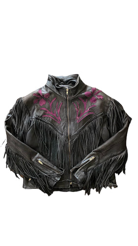 Vintage Western Floral Leather Fringe Jacket