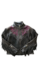 Vintage Western Floral Leather Fringe Jacket