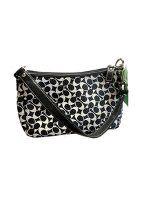 Black and White Coach Purse with Silver Adornments