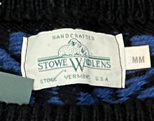 Load image into Gallery viewer, Vintage Stowe Woolens Handcrafted Black &amp; Blue Pattern Sweater