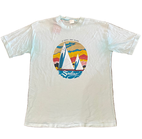Vintage St. Thomas Virgin Islands “Sailing!” Light Teal T-Shirt