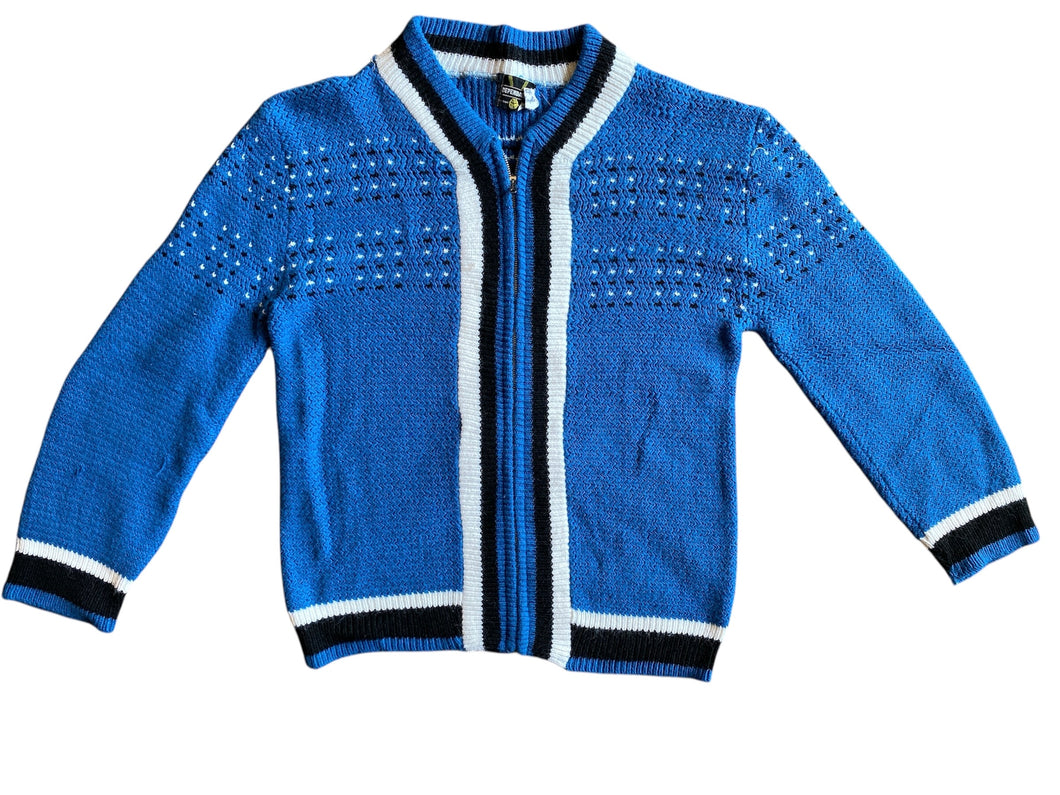 Blue knit zip up cardigan