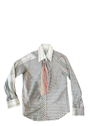 Multi-colored striped button up w/bow tie collar