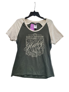 Olive Green Cream Harley Davidson Femme Top