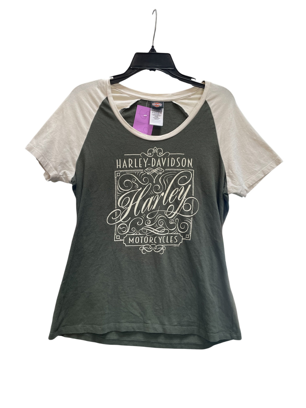 Olive Green Cream Harley Davidson Femme Top