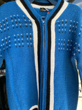 Load image into Gallery viewer, Blue knit zip up cardigan