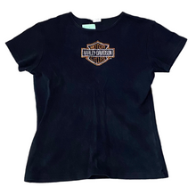 Load image into Gallery viewer, Y2K Harley Davidson Rhinestone Cortland, OH Black Women’s Top
