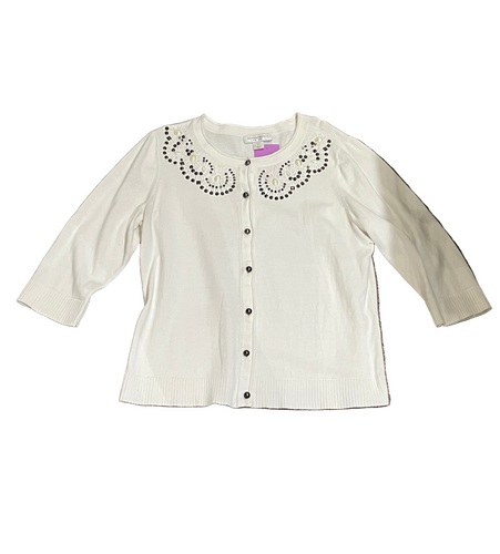 Christopher & Banks Beaded White Button-Up Women’s Cardigan