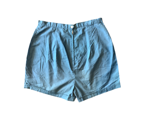 Blue High Rise Trouser Shorts
