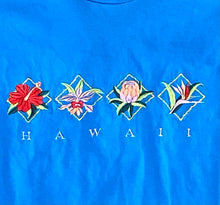 Load image into Gallery viewer, Vintage Hawaii Embroidered Flowers Blue T-Shirt