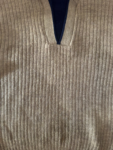 Ribbed Knit Sweater/ v-neck and collar detail