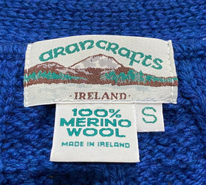 Aran Crafts 100% Merino Wool Blue Cardigan