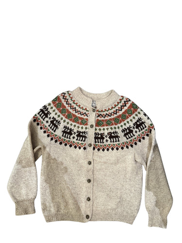 Fair isle-patterned cardigan/feat a motif deer or reindeer