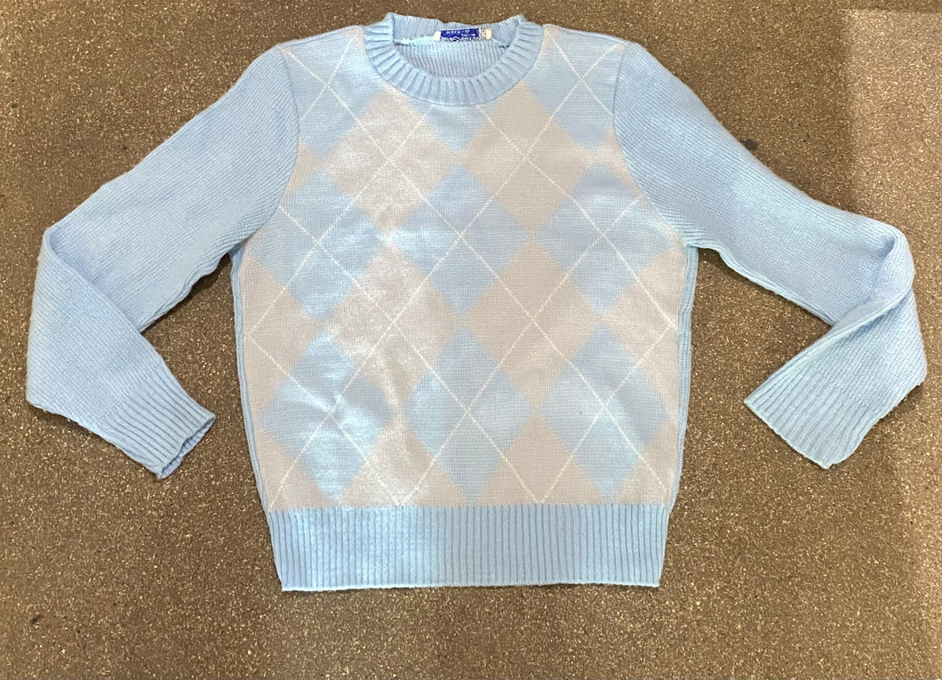 Jane Adams Knitwear Light Blue Argyle Sweater
