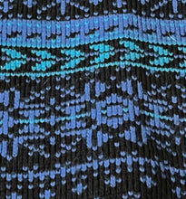 Load image into Gallery viewer, Vintage Stowe Woolens Handcrafted Black &amp; Blue Pattern Sweater