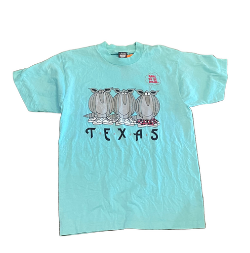 89’ Vintage Texas “Dare to be Dillo…” Teal T-Shirt
