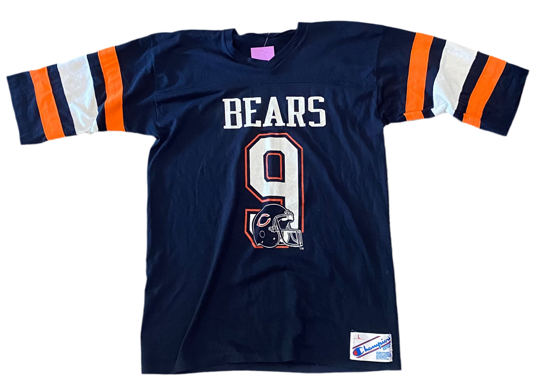 Vintage Chicago Bears #9 Striped-Sleeve T-Shirt