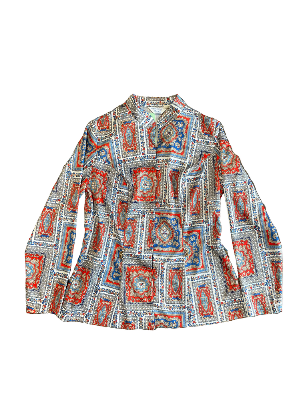 Vintage Sears Doubleknits Printed Button-Down Top